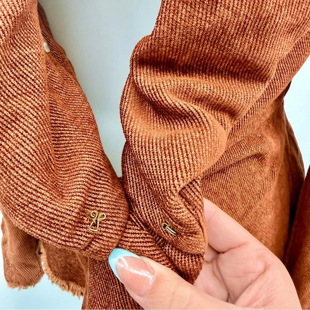 FREE PEOPLE Throwback Corduroy Jacket Lace Victorian Gothic Peplum Blazer Rust
